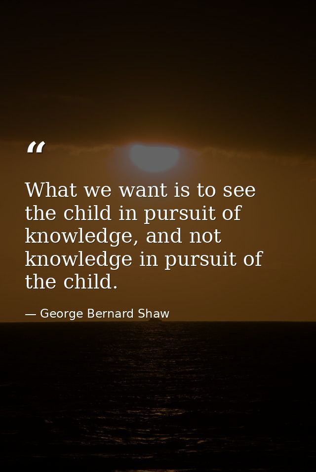 What we want is to see the child in pursuit of knowledge, and not knowledge in pursuit of the child. — George Bernard Shaw