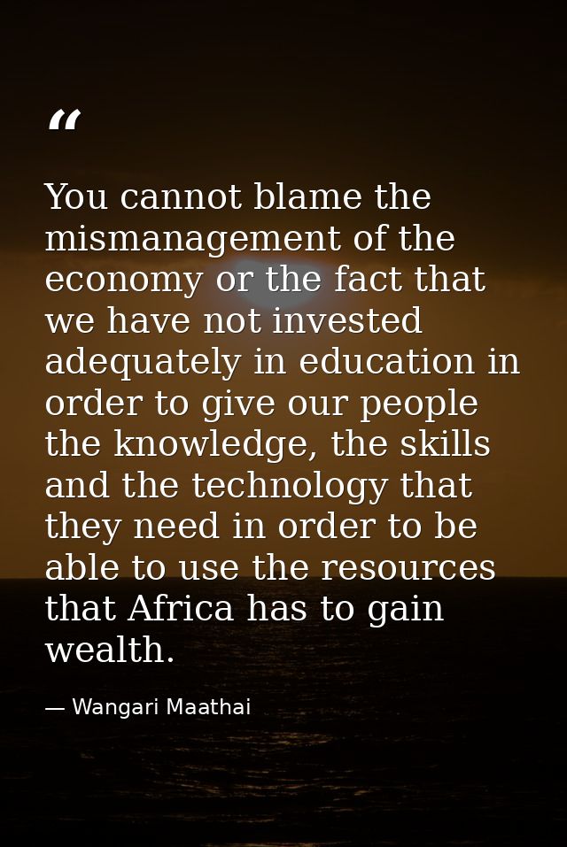 You cannot blame the mismanagement of the economy or the fact that we have not invested adequately in education in order — Wangari Maathai