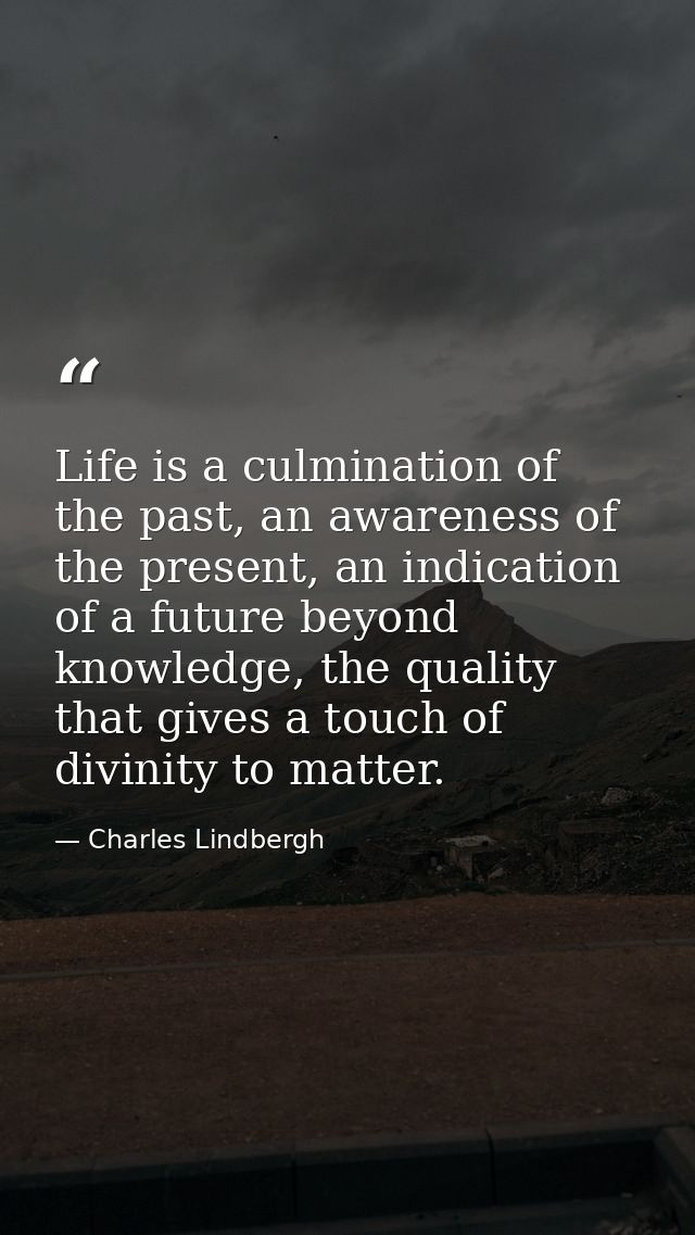 Life is a culmination of the past, an awareness of the present, an indication of a future beyond knowledge, the quality  — Charles Lindbergh
