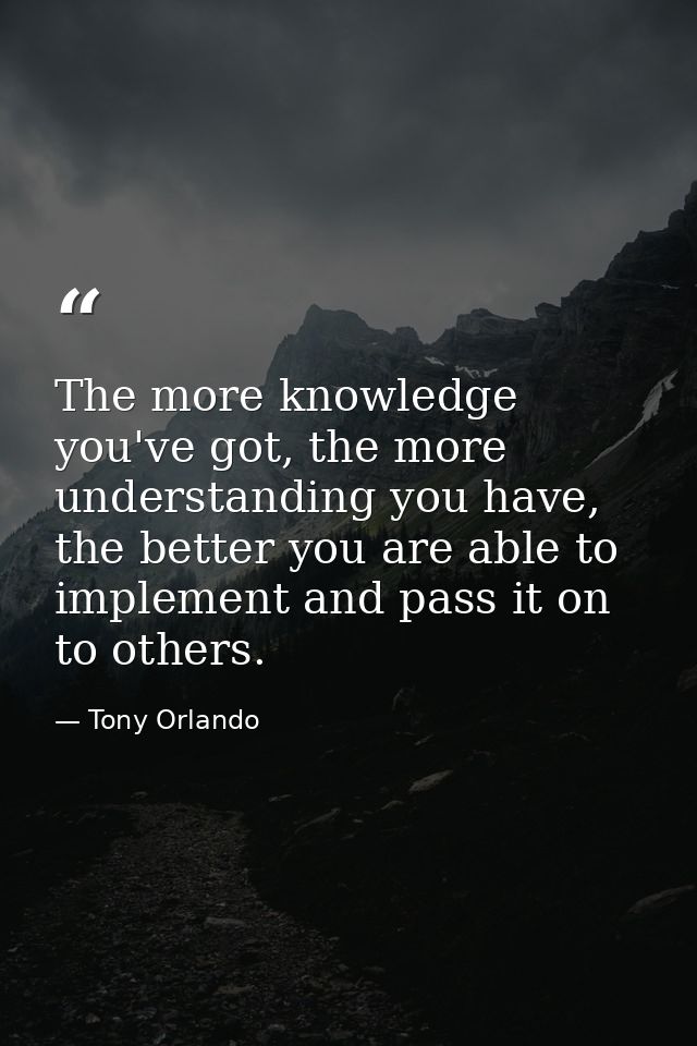 The more knowledge you've got, the more understanding you have, the better you are able to implement and pass it on to o — Tony Orlando