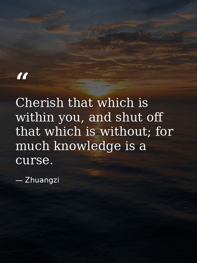Cherish that which is within you, and shut off that which is without; for much knowledge is a curse. — Zhuangzi