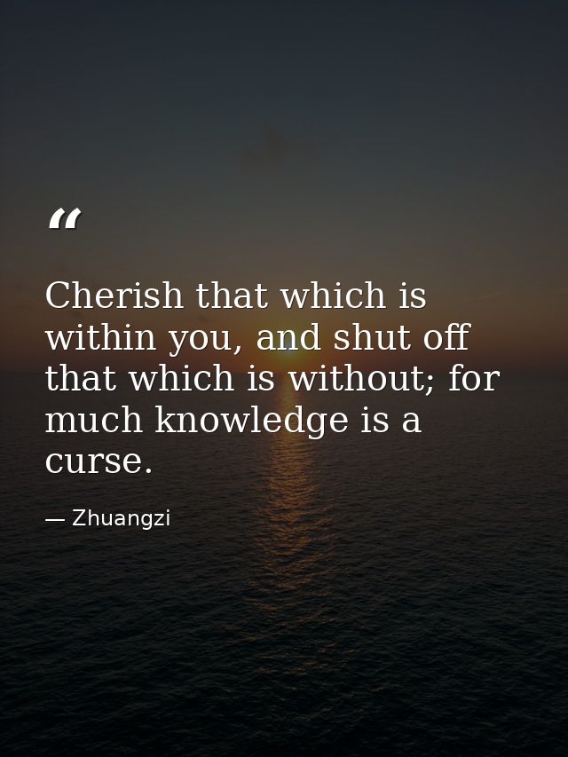 Cherish that which is within you, and shut off that which is without; for much knowledge is a curse. — Zhuangzi
