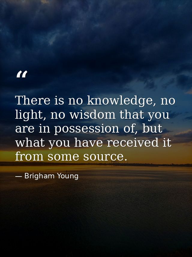 There is no knowledge, no light, no wisdom that you are in possession of, but what you have received it from some source — Brigham Young