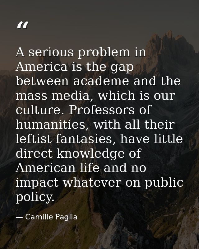 A serious problem in America is the gap between academe and the mass media, which is our culture. Professors of humaniti — Camille Paglia