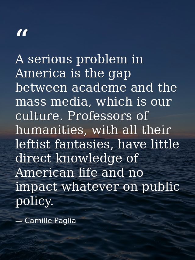 A serious problem in America is the gap between academe and the mass media, which is our culture. Professors of humaniti — Camille Paglia