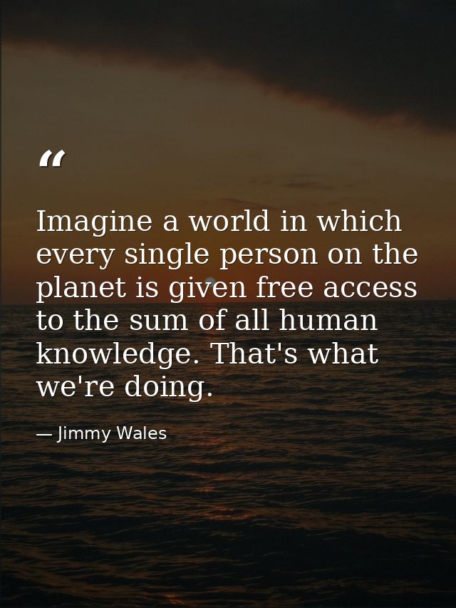 Imagine a world in which every single person on the planet is given free access to the sum of all human knowledge. That' — Jimmy Wales