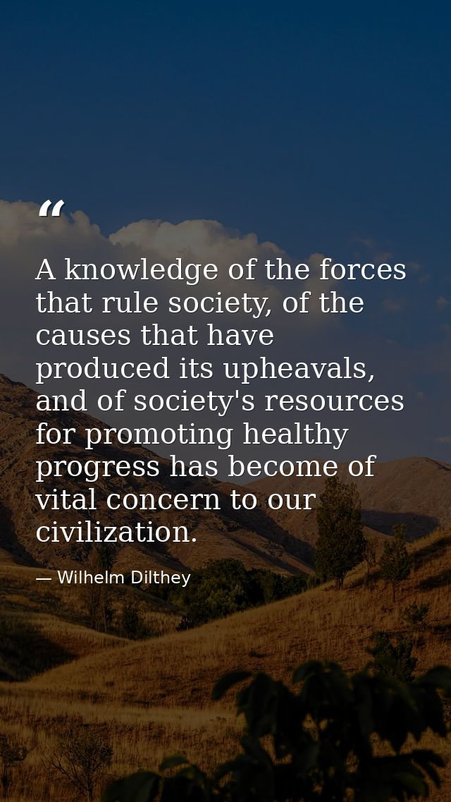 A knowledge of the forces that rule society, of the causes that have produced its upheavals, and of society's resources  — Wilhelm Dilthey