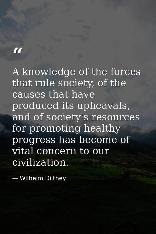 A knowledge of the forces that rule society, of the causes that have produced its upheavals, and of society's resources  — Wilhelm Dilthey