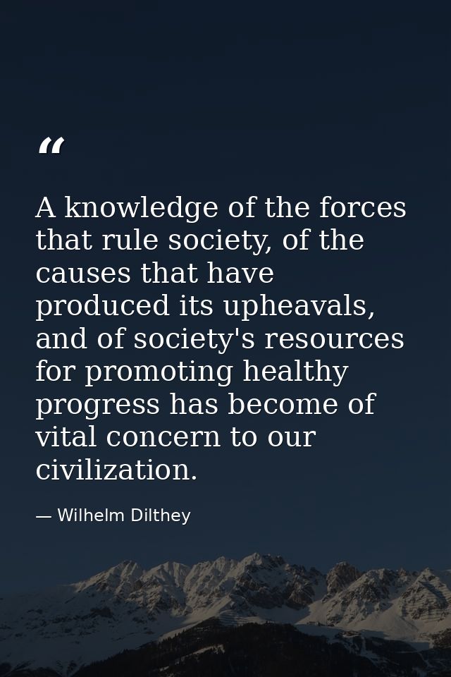A knowledge of the forces that rule society, of the causes that have produced its upheavals, and of society's resources  — Wilhelm Dilthey