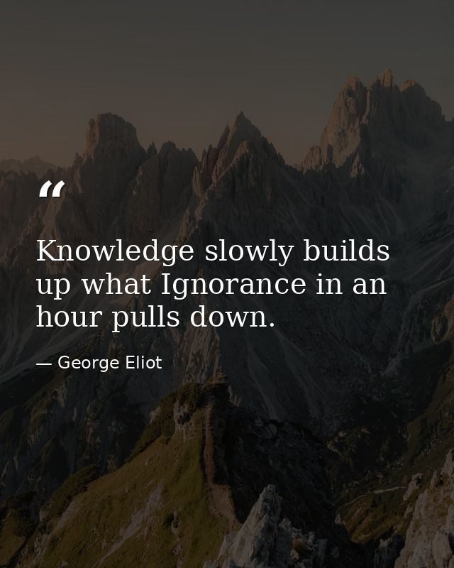 Knowledge slowly builds up what Ignorance in an hour pulls down. — George Eliot
