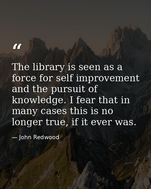 The library is seen as a force for self improvement and the pursuit of knowledge. I fear that in many cases this is no l — John Redwood