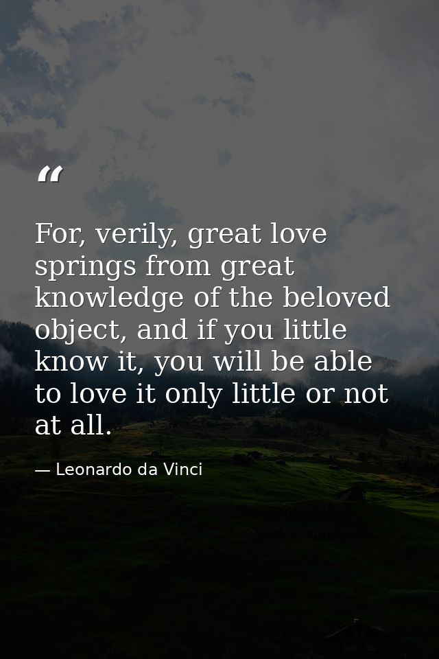 For, verily, great love springs from great knowledge of the beloved object, and if you little know it, you will be able  — Leonardo da Vinci