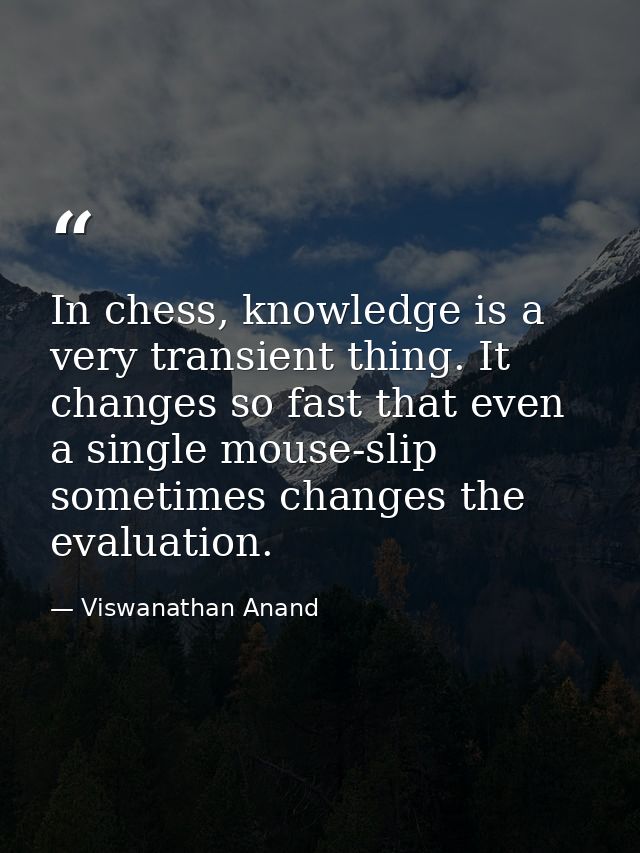 In chess, knowledge is a very transient thing. It changes so fast that even a single mouse-slip sometimes changes the ev — Viswanathan Anand