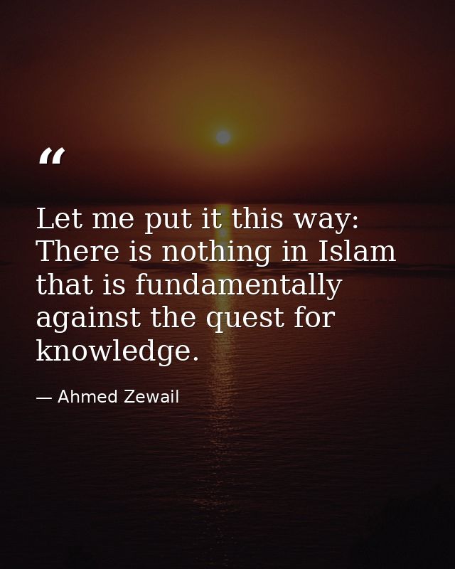 Let me put it this way: There is nothing in Islam that is fundamentally against the quest for knowledge. — Ahmed Zewail
