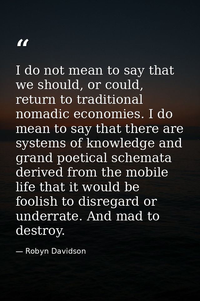 I do not mean to say that we should, or could, return to traditional nomadic economies. I do mean to say that there are  — Robyn Davidson