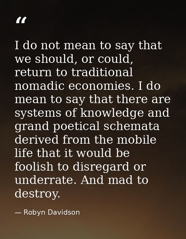 I do not mean to say that we should, or could, return to traditional nomadic economies. I do mean to say that there are  — Robyn Davidson