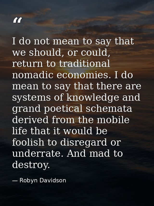 I do not mean to say that we should, or could, return to traditional nomadic economies. I do mean to say that there are  — Robyn Davidson