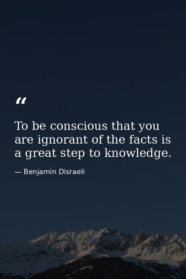 To be conscious that you are ignorant of the facts is a great step to knowledge. — Benjamin Disraeli