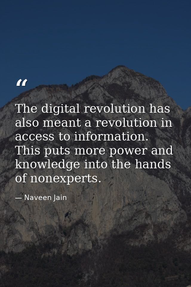 The digital revolution has also meant a revolution in access to information. This puts more power and knowledge into the — Naveen Jain