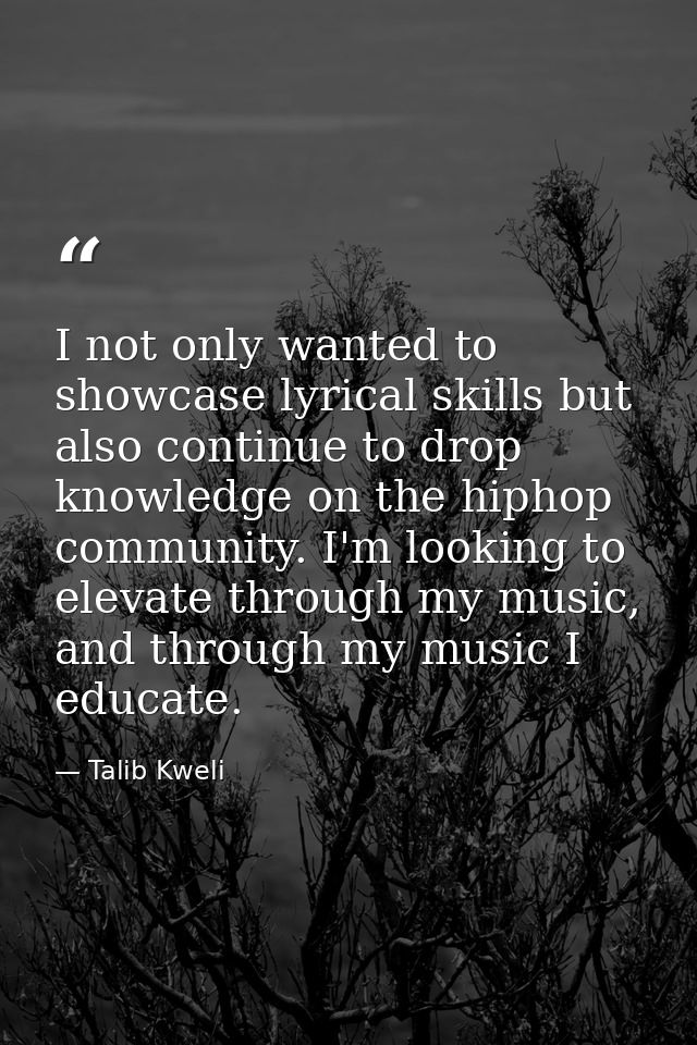 I not only wanted to showcase lyrical skills but also continue to drop knowledge on the hiphop community. I'm looking to — Talib Kweli