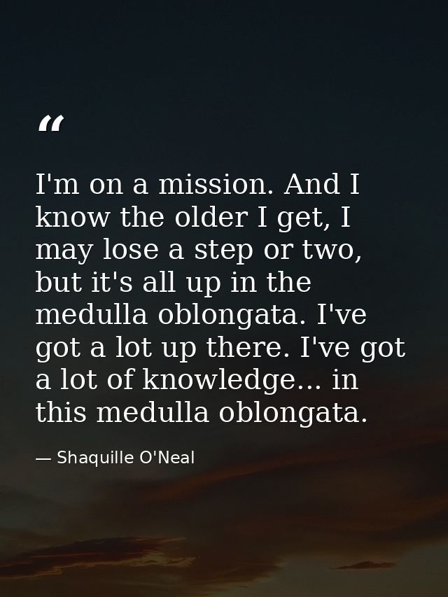 I'm on a mission. And I know the older I get, I may lose a step or two, but it's all up in the medulla oblongata. I've g — Shaquille O'Neal