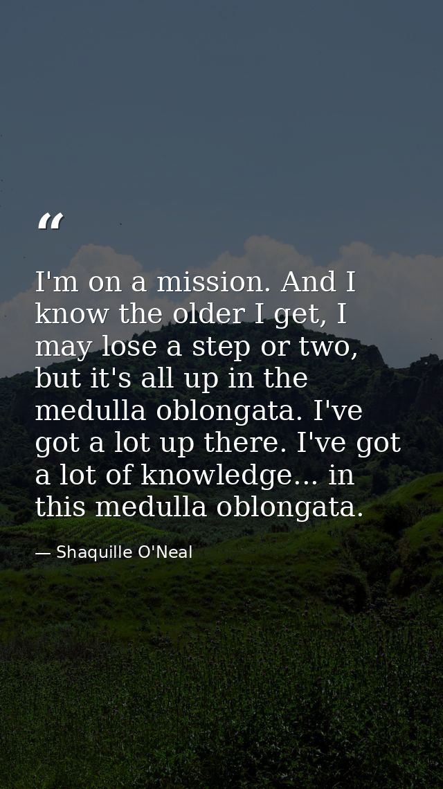 I'm on a mission. And I know the older I get, I may lose a step or two, but it's all up in the medulla oblongata. I've g — Shaquille O'Neal