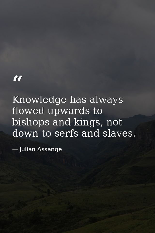 Knowledge has always flowed upwards to bishops and kings, not down to serfs and slaves. — Julian Assange