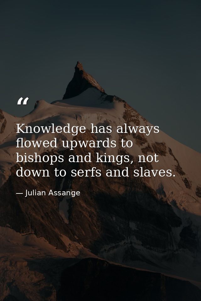 Knowledge has always flowed upwards to bishops and kings, not down to serfs and slaves. — Julian Assange