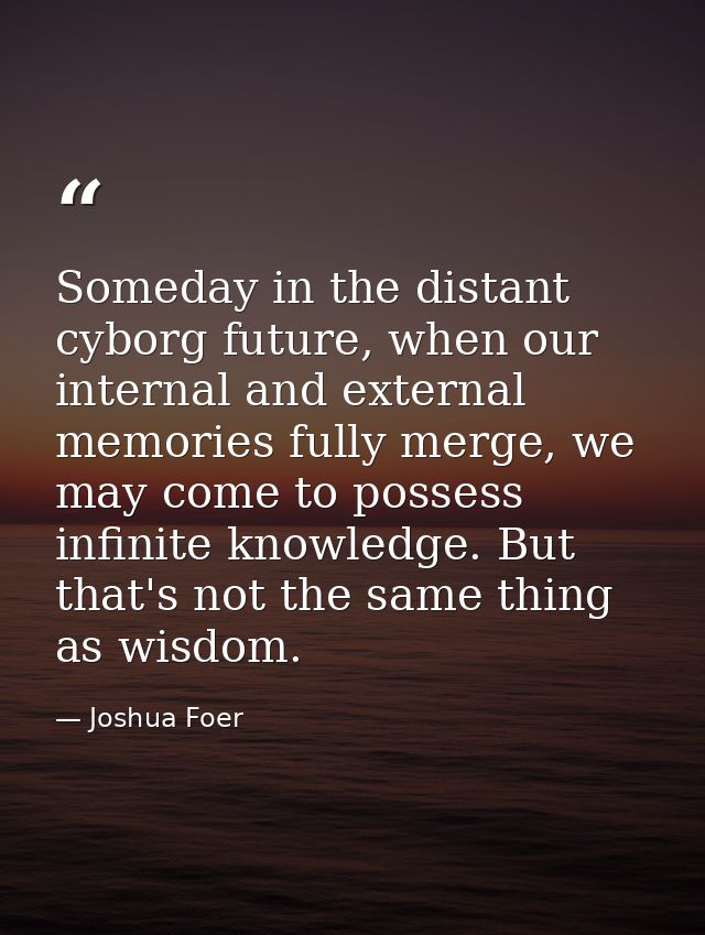 Someday in the distant cyborg future, when our internal and external memories fully merge, we may come to possess infini — Joshua Foer