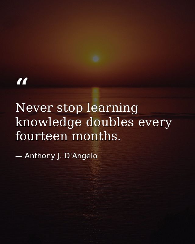 Never stop learning knowledge doubles every fourteen months. — Anthony J. D'Angelo