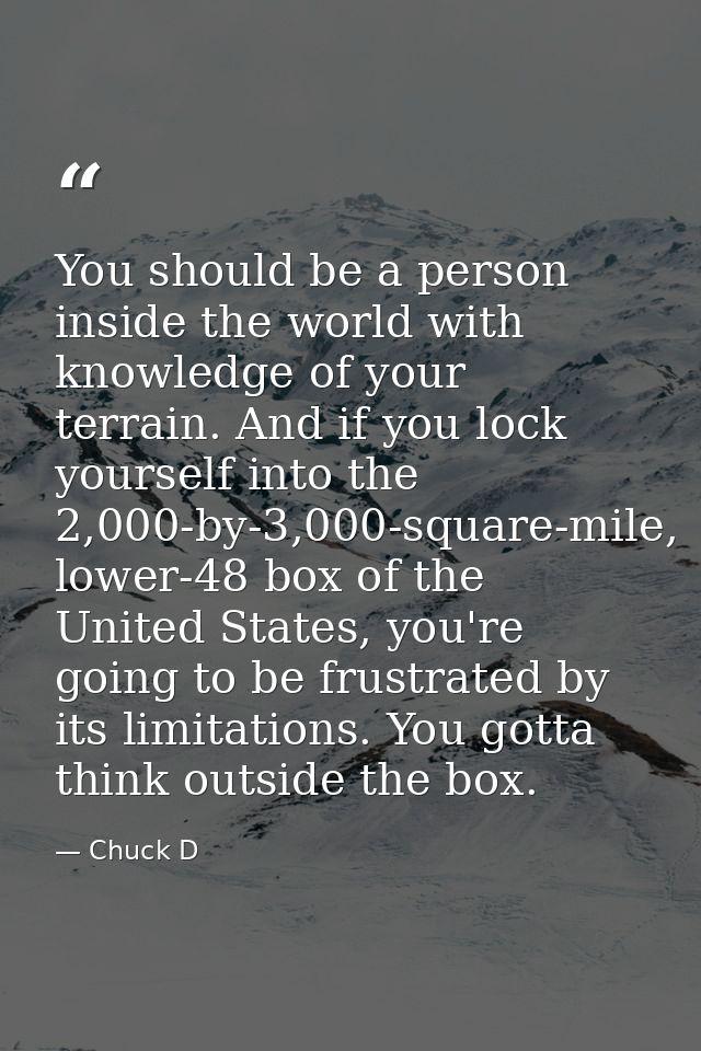You should be a person inside the world with knowledge of your terrain. And if you lock yourself into the 2,000-by-3,000 — Chuck D