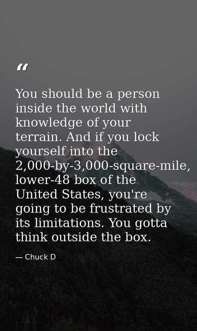 You should be a person inside the world with knowledge of your terrain. And if you lock yourself into the 2,000-by-3,000 — Chuck D