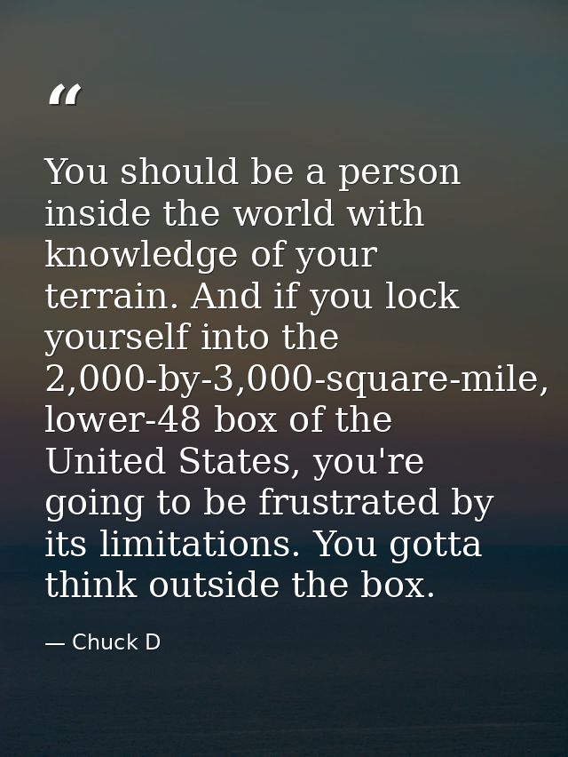 You should be a person inside the world with knowledge of your terrain. And if you lock yourself into the 2,000-by-3,000 — Chuck D