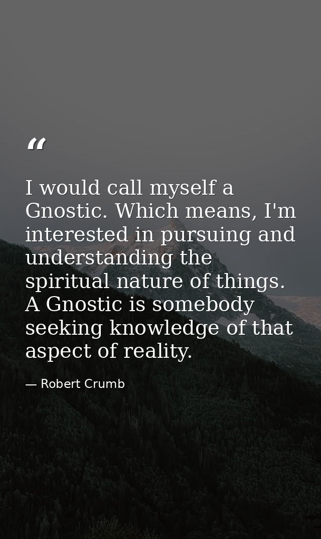 I would call myself a Gnostic. Which means, I'm interested in pursuing and understanding the spiritual nature of things. — Robert Crumb