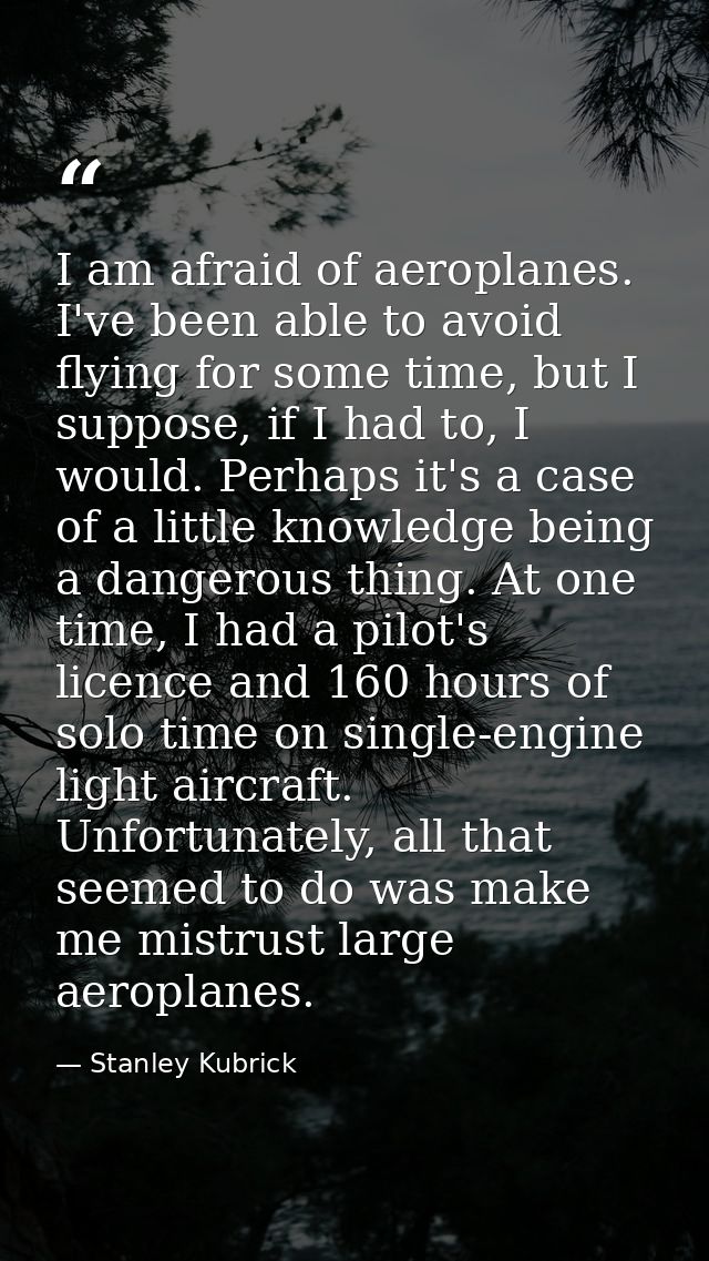 I am afraid of aeroplanes. I've been able to avoid flying for some time, but I suppose, if I had to, I would. Perhaps it — Stanley Kubrick