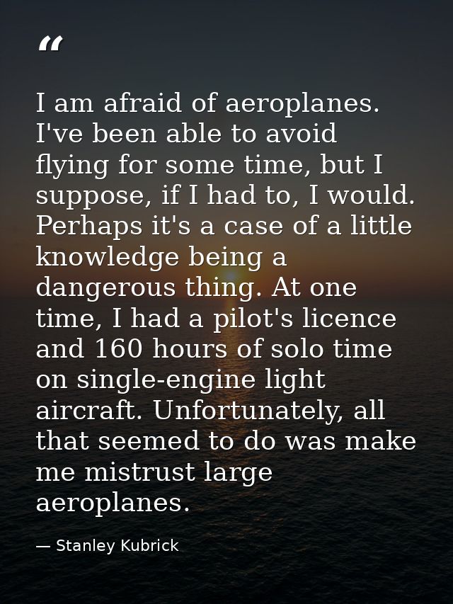 I am afraid of aeroplanes. I've been able to avoid flying for some time, but I suppose, if I had to, I would. Perhaps it — Stanley Kubrick