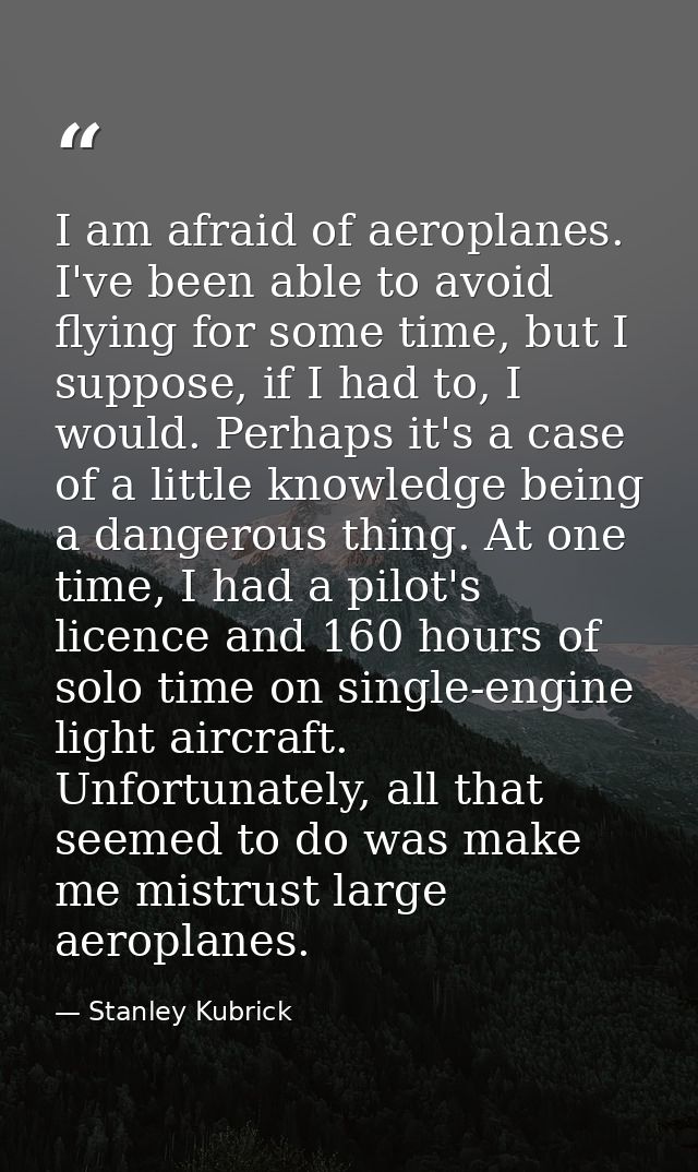 I am afraid of aeroplanes. I've been able to avoid flying for some time, but I suppose, if I had to, I would. Perhaps it — Stanley Kubrick