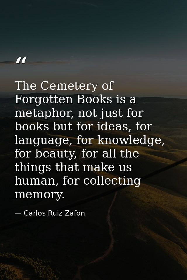 The Cemetery of Forgotten Books is a metaphor, not just for books but for ideas, for language, for knowledge, for beauty — Carlos Ruiz Zafon