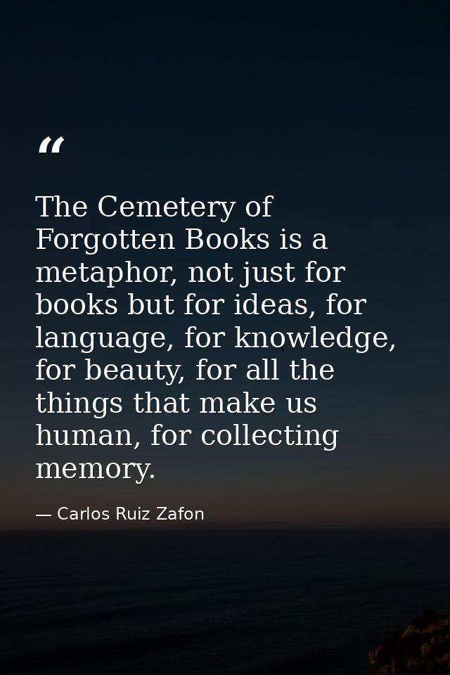 The Cemetery of Forgotten Books is a metaphor, not just for books but for ideas, for language, for knowledge, for beauty — Carlos Ruiz Zafon