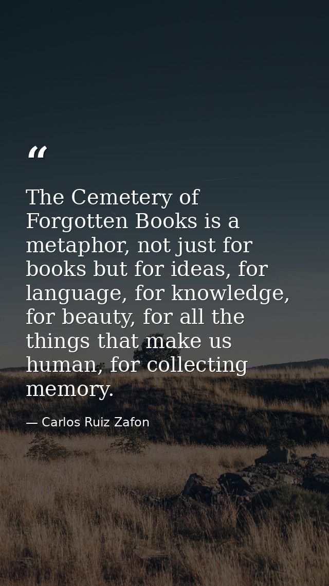The Cemetery of Forgotten Books is a metaphor, not just for books but for ideas, for language, for knowledge, for beauty — Carlos Ruiz Zafon