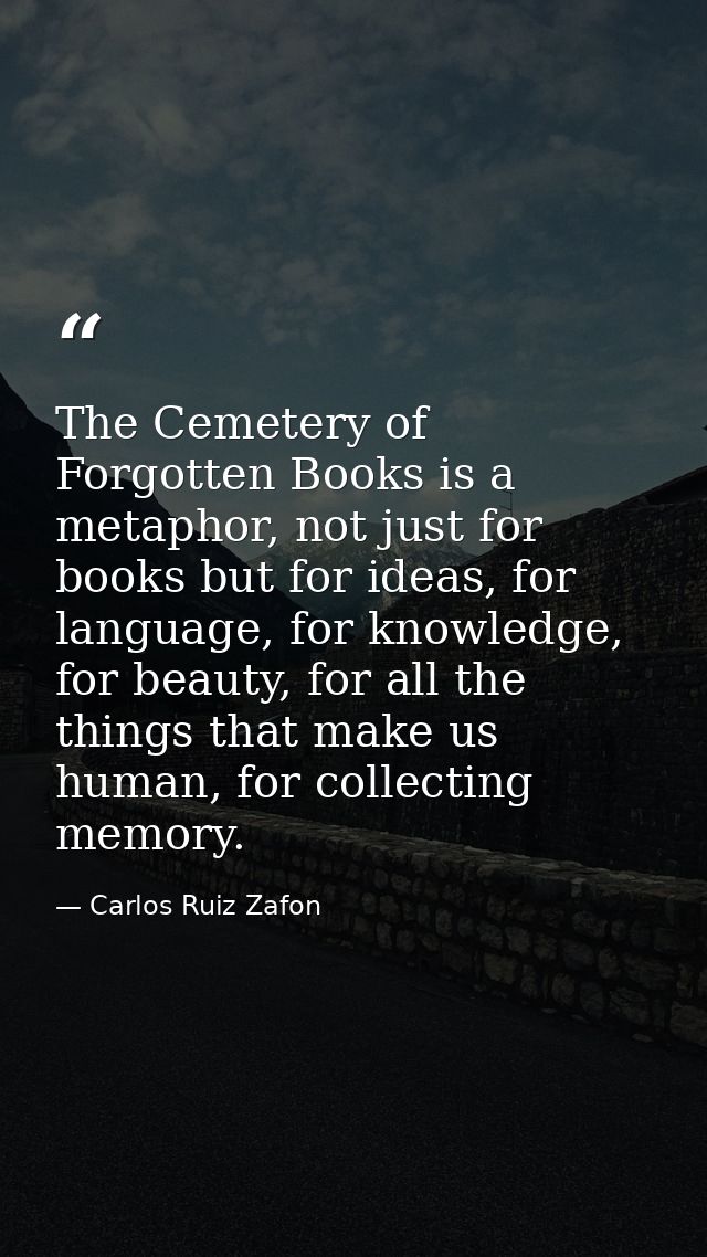 The Cemetery of Forgotten Books is a metaphor, not just for books but for ideas, for language, for knowledge, for beauty — Carlos Ruiz Zafon