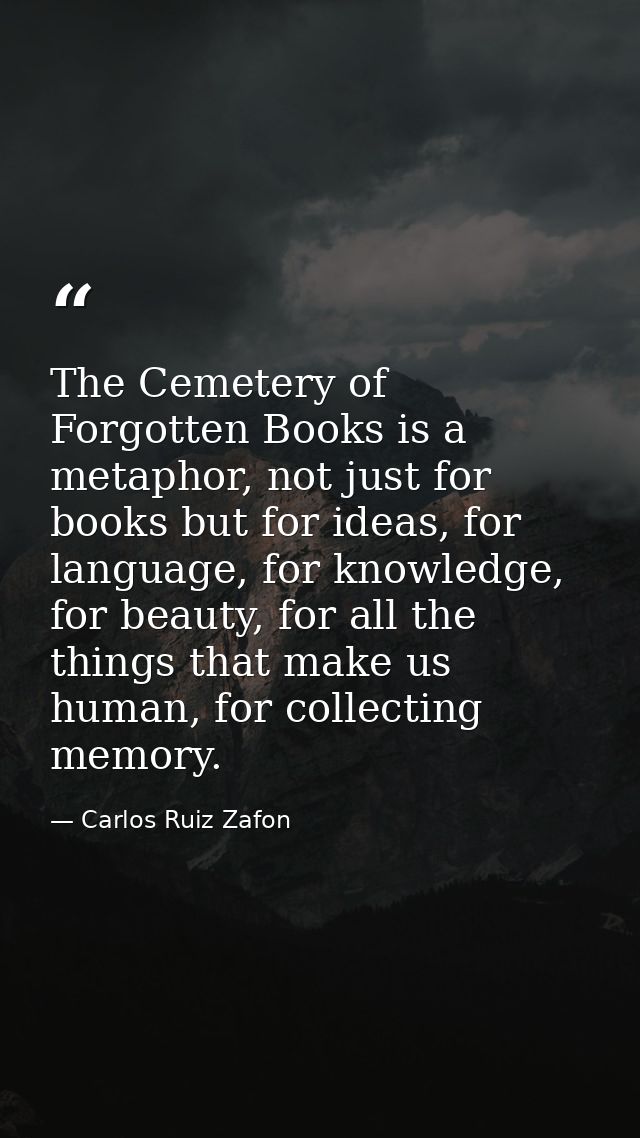 The Cemetery of Forgotten Books is a metaphor, not just for books but for ideas, for language, for knowledge, for beauty — Carlos Ruiz Zafon
