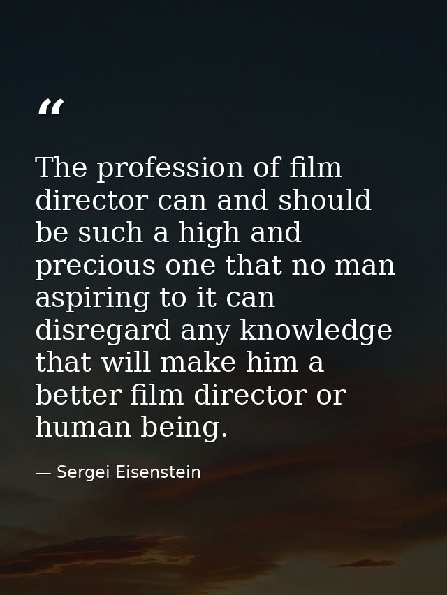 The profession of film director can and should be such a high and precious one that no man aspiring to it can disregard  — Sergei Eisenstein
