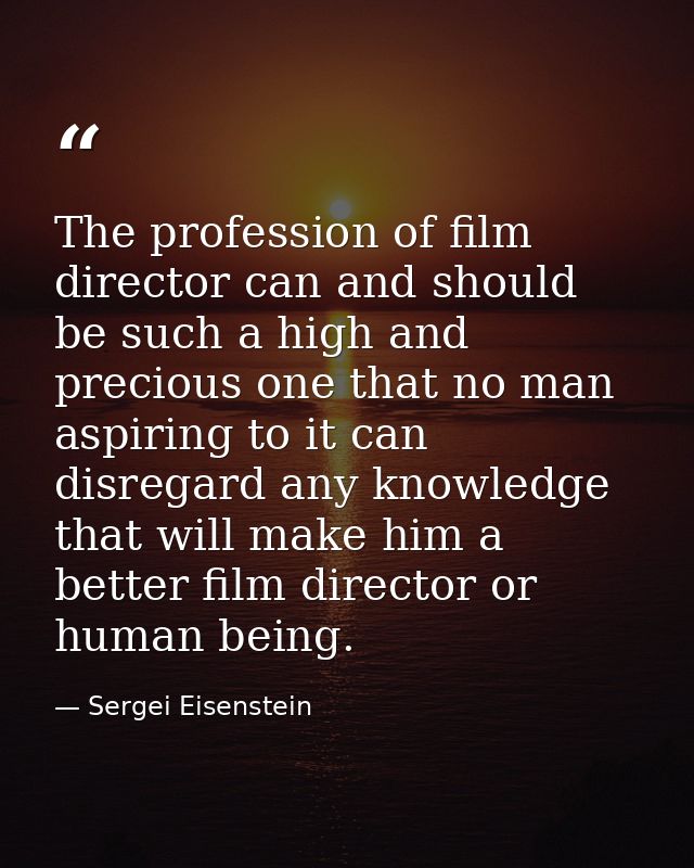 The profession of film director can and should be such a high and precious one that no man aspiring to it can disregard  — Sergei Eisenstein