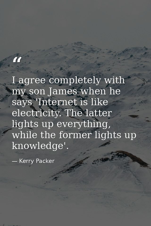 I agree completely with my son James when he says 'Internet is like electricity. The latter lights up everything, while  — Kerry Packer