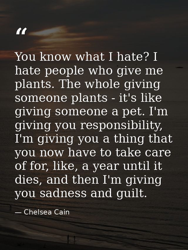 You know what I hate? I hate people who give me plants. The whole giving someone plants - it's like giving someone a pet — Chelsea Cain