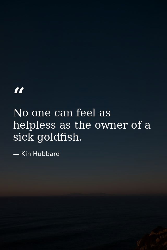 No one can feel as helpless as the owner of a sick goldfish. — Kin Hubbard