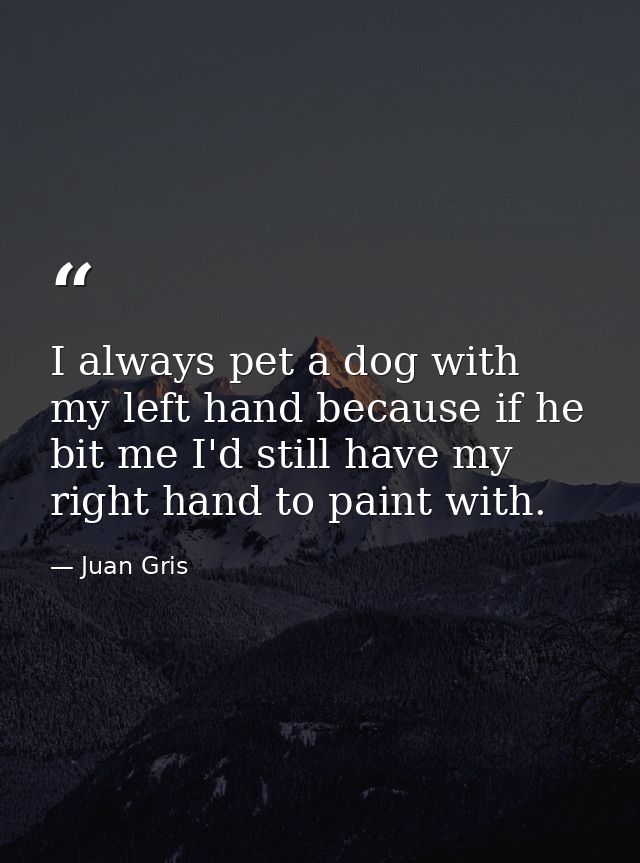 I always pet a dog with my left hand because if he bit me I'd still have my right hand to paint with. — Juan Gris