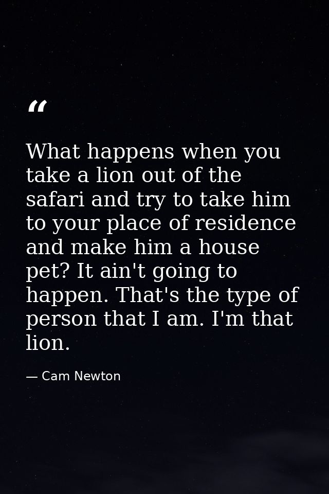 What happens when you take a lion out of the safari and try to take him to your place of residence and make him a house  — Cam Newton