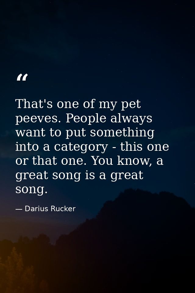 That's one of my pet peeves. People always want to put something into a category - this one or that one. You know, a gre — Darius Rucker
